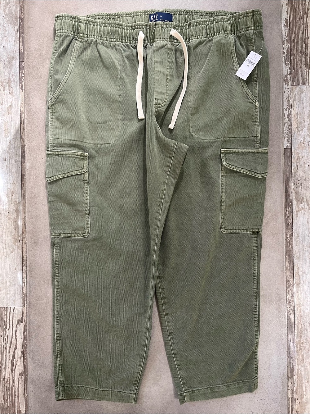 GAP Women’s Green Cargo Pants XL Cotton Jeans Straight Elastic Drawstring